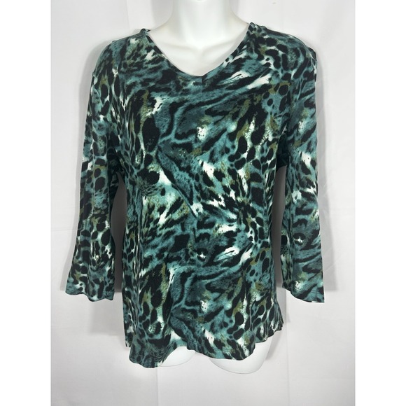 Jones NY Women's Animal Print Knit Top Size XL Boho Fairy Grunge Artsy Mob Wife - Picture 2 of 10